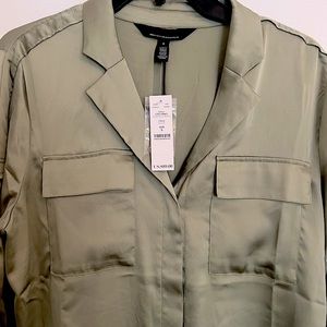 Sage green, satin blouse. Never worn.